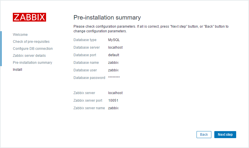 Zabbix pre-install summary
